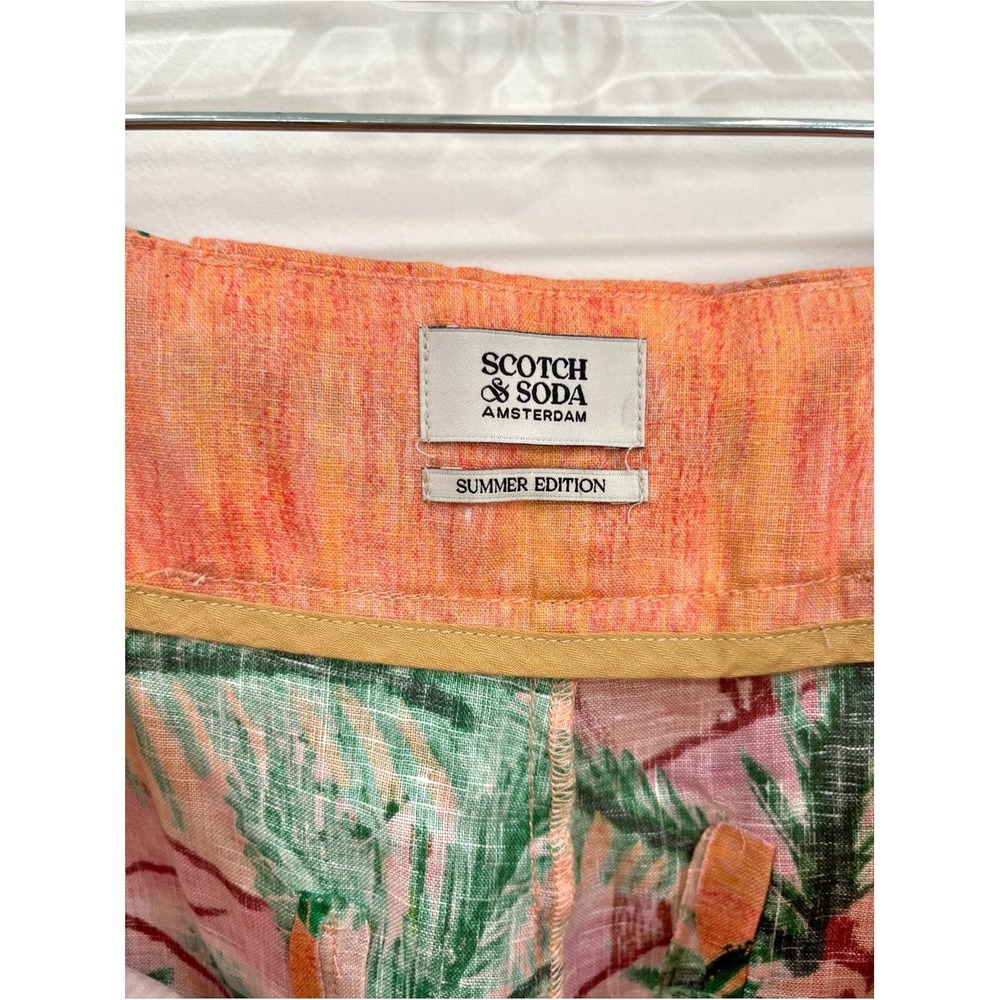 Scotch & Soda Summer Edition Linen Beach Print Belt Shorts Small Tropical Resort - Picture 12 of 13